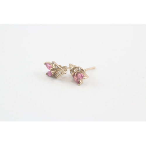 32 - 9ct gold marquise cut ruby & diamond stud earrings (0.8g)