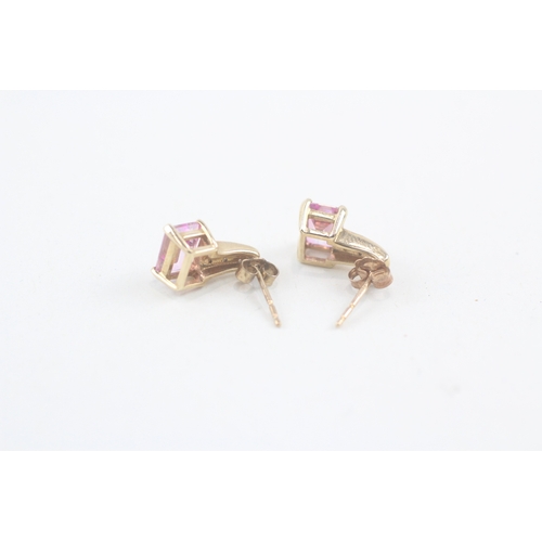 34 - 9ct gold pink coated topaz & diamond earrings with scroll backs (2.4g)