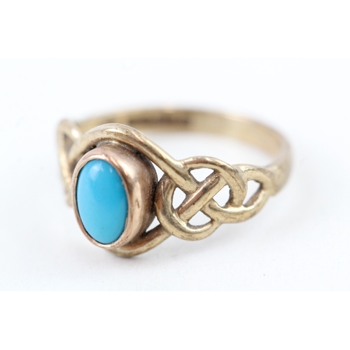 40 - 9ct gold vintage turquoise celtic style ring (2.1g) Size  K 1/2