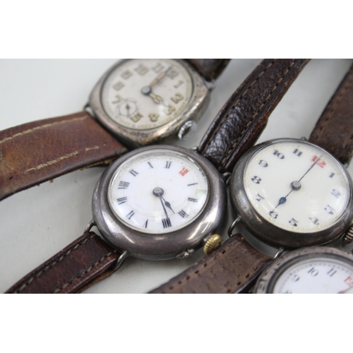 419 - Women's Vintage Silver Watches Hand-Wind Inc. Trench Style WATCH RUNS x 4