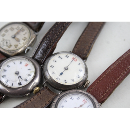 419 - Women's Vintage Silver Watches Hand-Wind Inc. Trench Style WATCH RUNS x 4