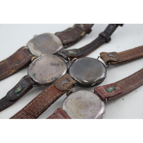 419 - Women's Vintage Silver Watches Hand-Wind Inc. Trench Style WATCH RUNS x 4