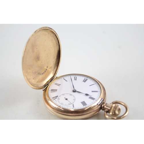 421 - Vintage Full Hunter Rolled Gold Pocket Watch Hand-Wind WATCH RUNS