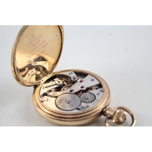 421 - Vintage Full Hunter Rolled Gold Pocket Watch Hand-Wind WATCH RUNS