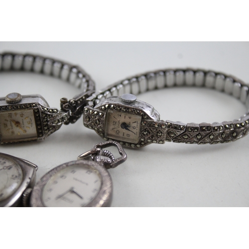 422 - Women's Vintage Mixed Purity Silver Wrist & Pendant Watches Hand-Wind WATCH RUNS