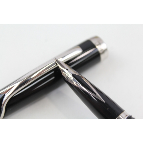 437 - Sheaffer Valor Black Lacquer Fountain Pen w/ 14ct White Gold Nib WRITING Boxed