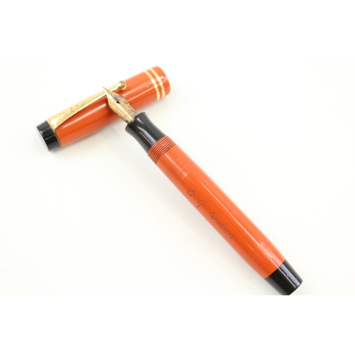 442 - Vintage Parker Duofold The Big Red Orange Fountain Pen w/ 14ct Gold Nib WRITING