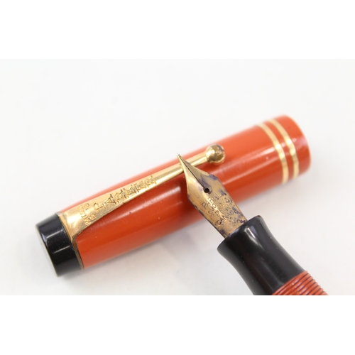 442 - Vintage Parker Duofold The Big Red Orange Fountain Pen w/ 14ct Gold Nib WRITING