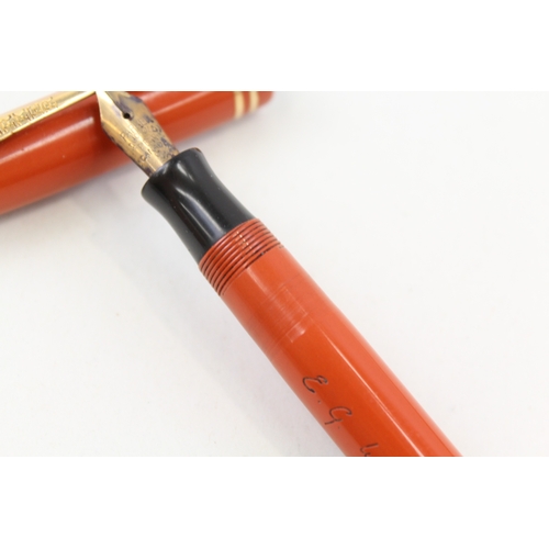 442 - Vintage Parker Duofold The Big Red Orange Fountain Pen w/ 14ct Gold Nib WRITING