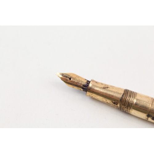 445 - Vintage De La Rue Onoto Gold Plated Cased Fountain Pen w/ 14ct Gold Nib WRITING