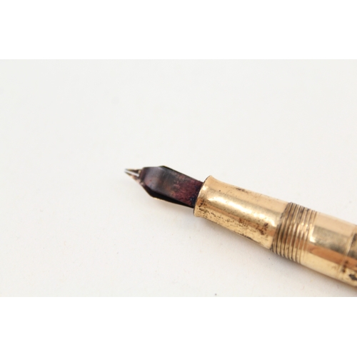 445 - Vintage De La Rue Onoto Gold Plated Cased Fountain Pen w/ 14ct Gold Nib WRITING