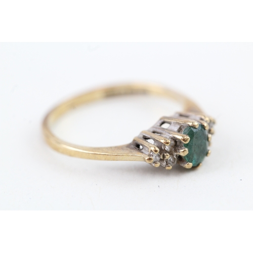 71 - 9ct gold vintage emerald & diamond dress ring (1.8g) Size  K