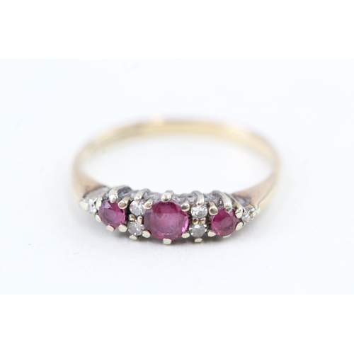 78 - 9ct gold vintage ruby & diamond dress ring (1.6g) Size  K