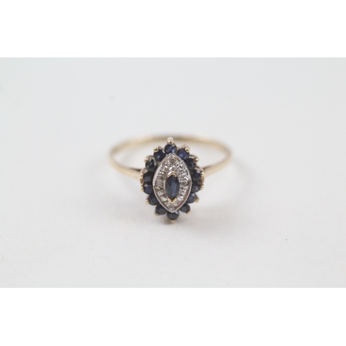 9 - 9ct gold sapphire and diamond marquis cluster dress ring (1.7g) Size  O