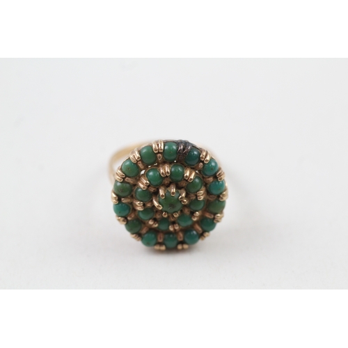 92 - 9ct gold vintage turquoise cluster cocktail ring (4.5g) Size  L