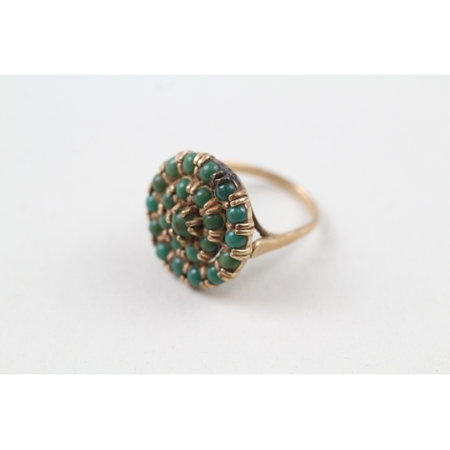 92 - 9ct gold vintage turquoise cluster cocktail ring (4.5g) Size  L