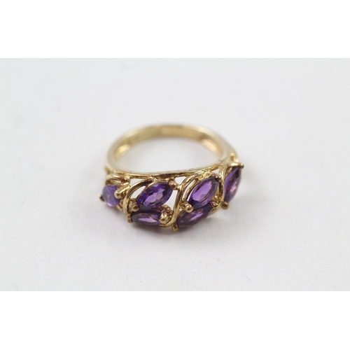 93 - 9ct gold marquis cut amethyst multi stone cocktail ring (2.6g) Size  J