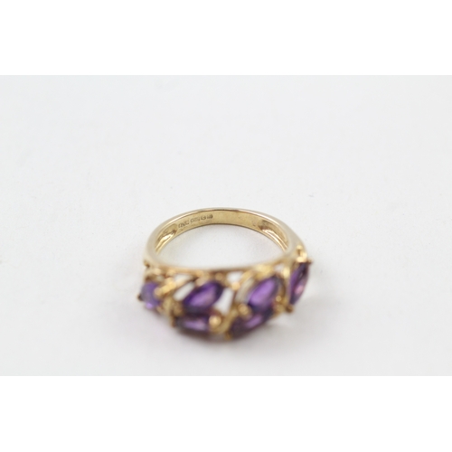 93 - 9ct gold marquis cut amethyst multi stone cocktail ring (2.6g) Size  J