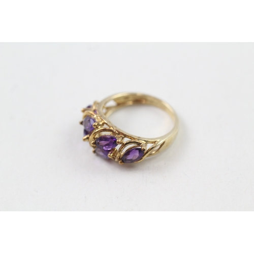 93 - 9ct gold marquis cut amethyst multi stone cocktail ring (2.6g) Size  J