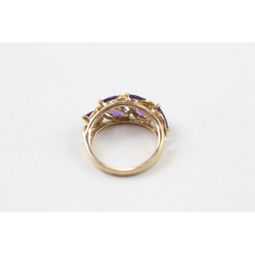 93 - 9ct gold marquis cut amethyst multi stone cocktail ring (2.6g) Size  J