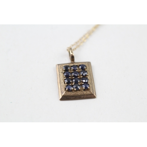 95 - 9ct gold vintage sapphire pendant with 9ct gold chain (3g)