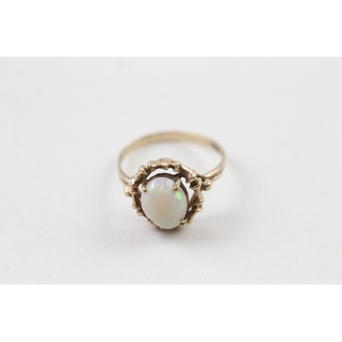 96 - 9ct gold vintage cabochon cut opal dress ring with bamboo design frame (1.8g) Size  L 1/2