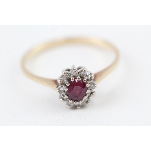 101 - 9ct gold ruby & diamond cluster ring (1.5g) Size  N 1/2