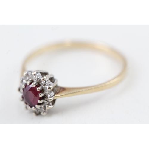 101 - 9ct gold ruby & diamond cluster ring (1.5g) Size  N 1/2