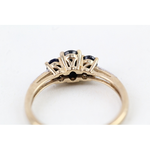 102 - 9ct gold sapphire dress ring with diamond shoulders (1.8g) Size  N 1/2