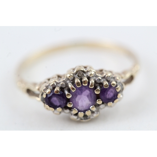 103 - 9ct gold amethyst & diamond dress ring (1.7g) Size  M 1/2