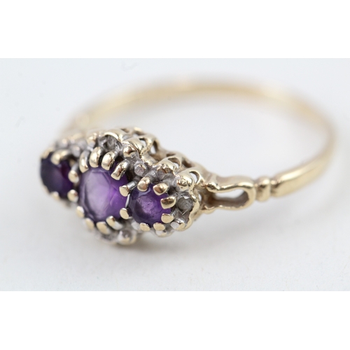 103 - 9ct gold amethyst & diamond dress ring (1.7g) Size  M 1/2