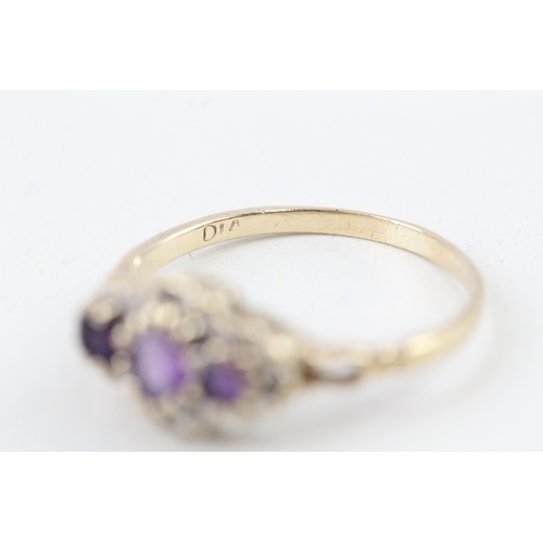 103 - 9ct gold amethyst & diamond dress ring (1.7g) Size  M 1/2