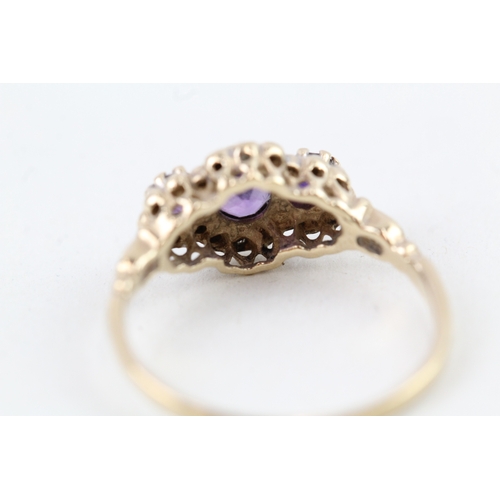 103 - 9ct gold amethyst & diamond dress ring (1.7g) Size  M 1/2