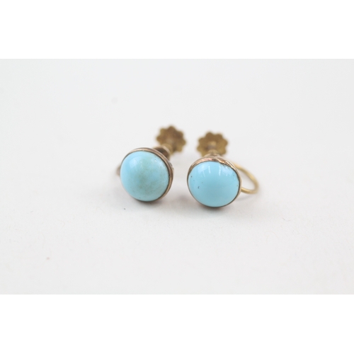 107 - 9ct gold vintage faux turquoise earrings (1g)