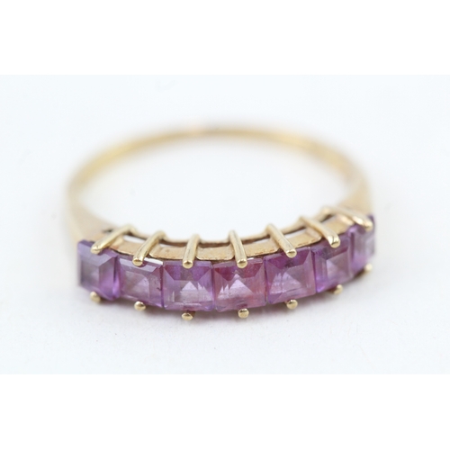 108 - 9ct gold square cut amethyst half eternity ring (1.5g) Size  M 1/2