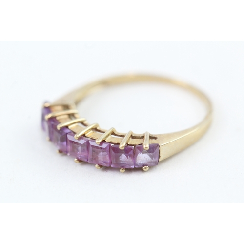 108 - 9ct gold square cut amethyst half eternity ring (1.5g) Size  M 1/2