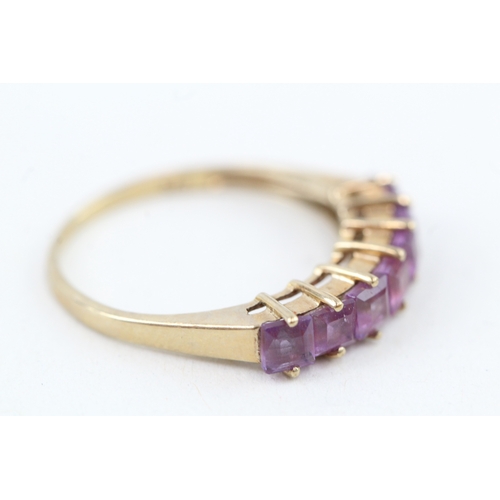 108 - 9ct gold square cut amethyst half eternity ring (1.5g) Size  M 1/2