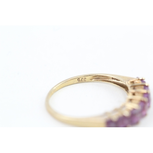 108 - 9ct gold square cut amethyst half eternity ring (1.5g) Size  M 1/2