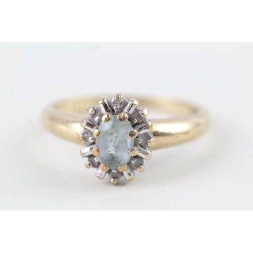 109 - 9ct gold vintage aquamarine & diamond cluster ring (2.3g) Size  L 1/2