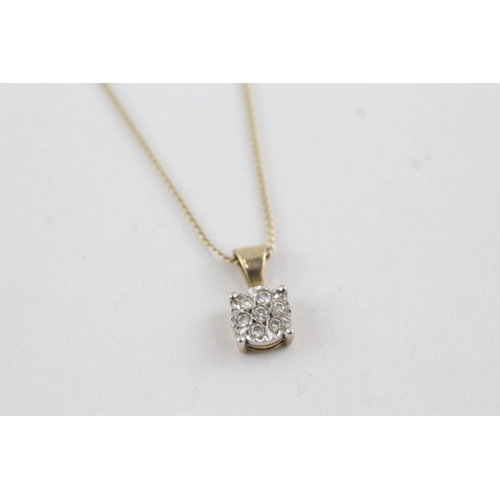 110 - 9ct gold diamond cluster pendant necklace (2.2g)