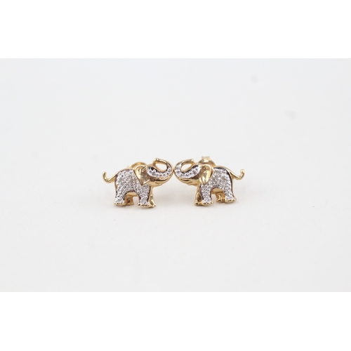 116 - 9ct gold parve set diamond elephant stud earrings (1.9g)