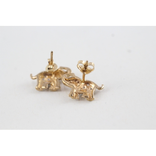 116 - 9ct gold parve set diamond elephant stud earrings (1.9g)