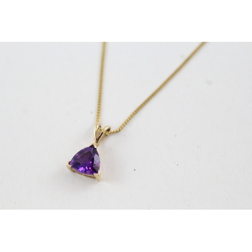 117 - 9ct gold trillion cut amethyst pendant necklace (1.9g)