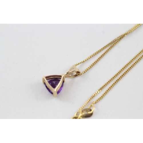 117 - 9ct gold trillion cut amethyst pendant necklace (1.9g)