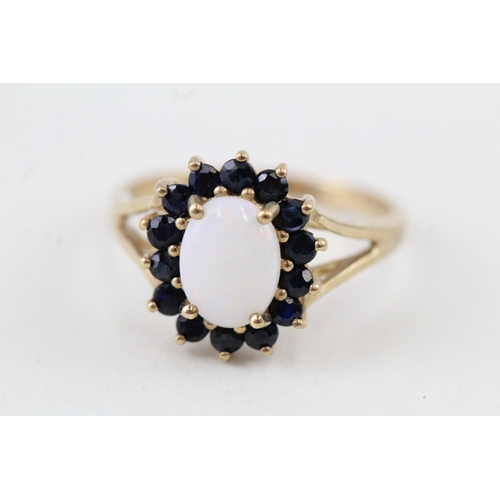 12 - 9ct gold vintage opal & sapphire cluster ring (2.2g) Size  L