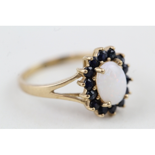 12 - 9ct gold vintage opal & sapphire cluster ring (2.2g) Size  L