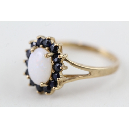 12 - 9ct gold vintage opal & sapphire cluster ring (2.2g) Size  L