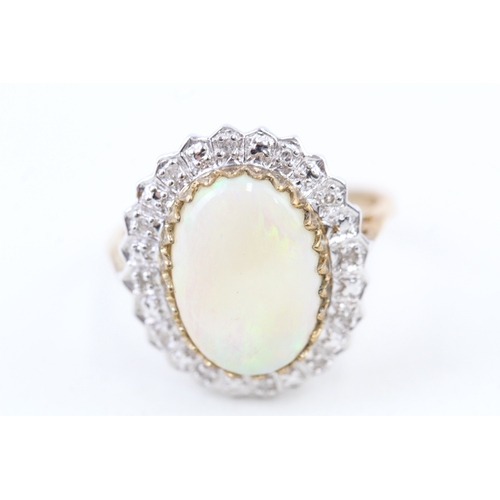 124 - 9ct gold opal & diamond cocktail ring (4.2g) Size  O 1/2