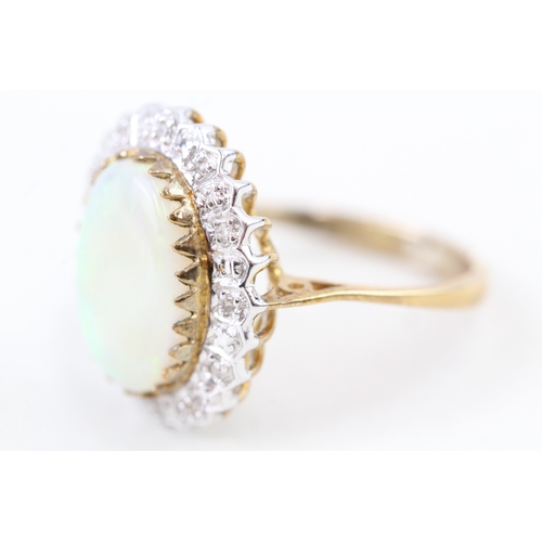 124 - 9ct gold opal & diamond cocktail ring (4.2g) Size  O 1/2