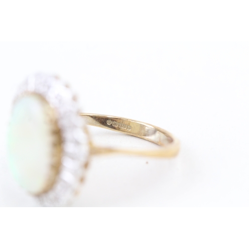 124 - 9ct gold opal & diamond cocktail ring (4.2g) Size  O 1/2